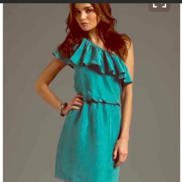 Toni One Shoulder Silk Dress Turquoise Size 4 - Picture 1 of 5